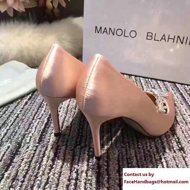 Manolo Blahnik Leaf Nadira Bride 70 Satin Pointy Court Shoes Nude Pink 2017