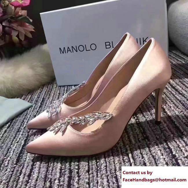 Manolo Blahnik Leaf Nadira Bride 70 Satin Pointy Court Shoes Nude Pink 2017