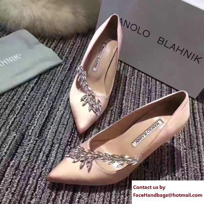 Manolo Blahnik Leaf Nadira Bride 70 Satin Pointy Court Shoes Nude Pink 2017