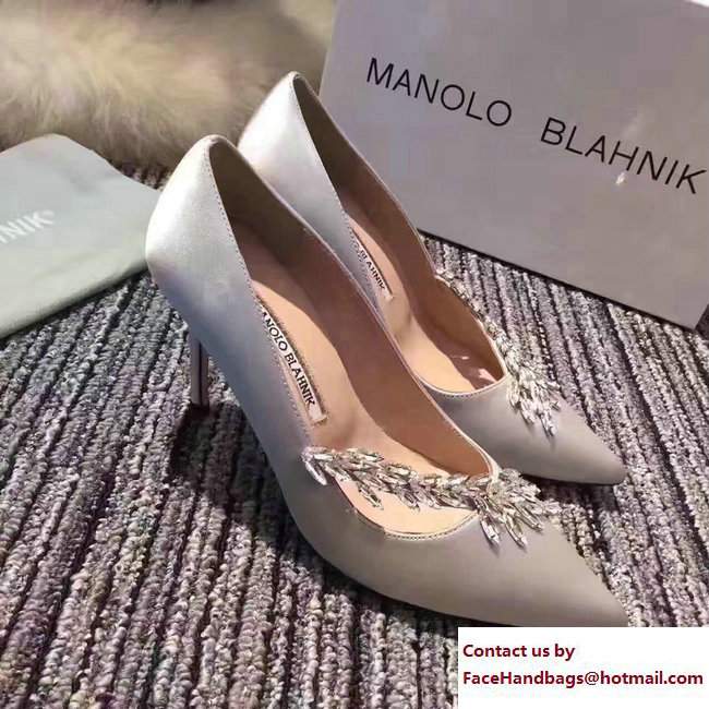 Manolo Blahnik Leaf Nadira Bride 70 Satin Pointy Court Shoes Off White 2017