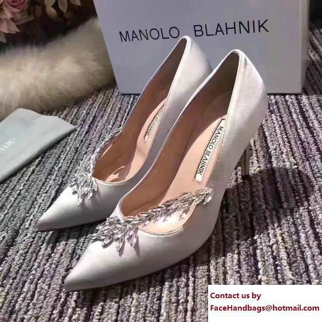 Manolo Blahnik Leaf Nadira Bride 70 Satin Pointy Court Shoes Off White 2017