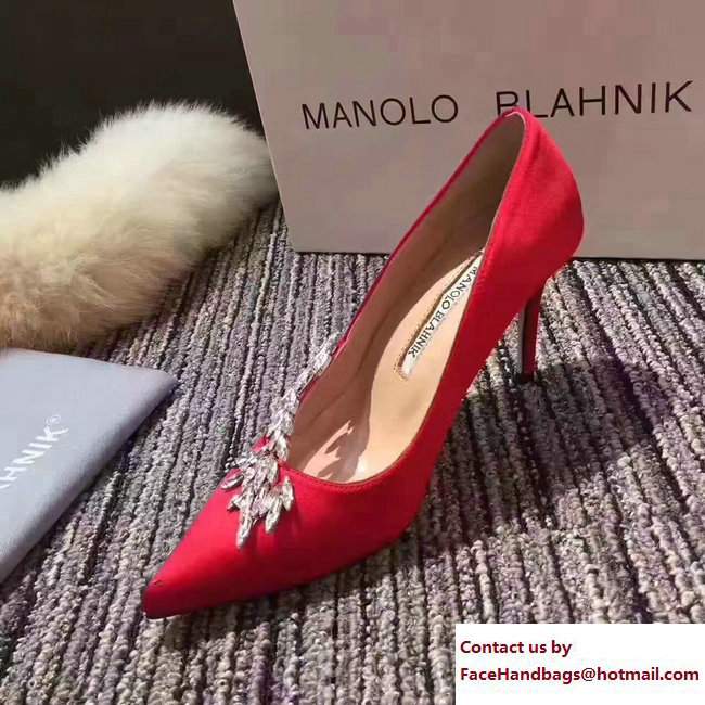 Manolo Blahnik Leaf Nadira Bride 70 Satin Pointy Court Shoes Red 2017