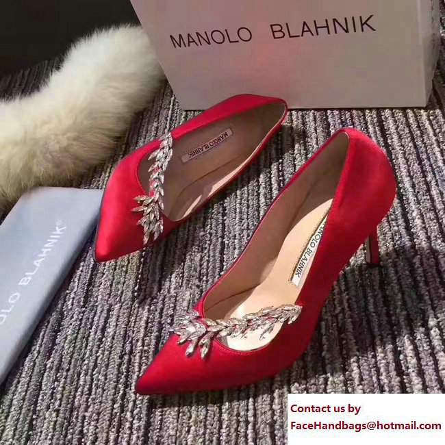 Manolo Blahnik Leaf Nadira Bride 70 Satin Pointy Court Shoes Red 2017