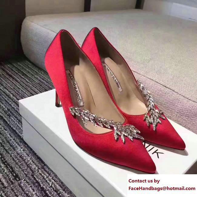 Manolo Blahnik Leaf Nadira Bride 70 Satin Pointy Court Shoes Red 2017