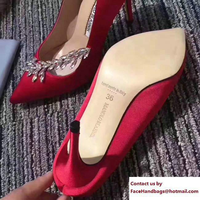 Manolo Blahnik Leaf Nadira Bride 70 Satin Pointy Court Shoes Red 2017