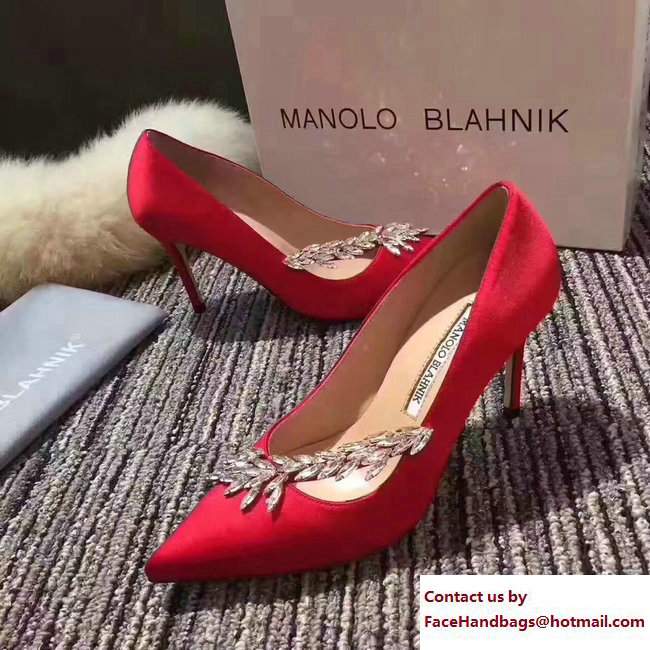 Manolo Blahnik Leaf Nadira Bride 70 Satin Pointy Court Shoes Red 2017