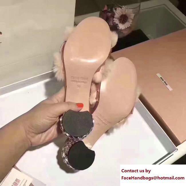 Miu Miu Heel 5cm Satin Lapin Crystals Slippers Sandals Beige 2017