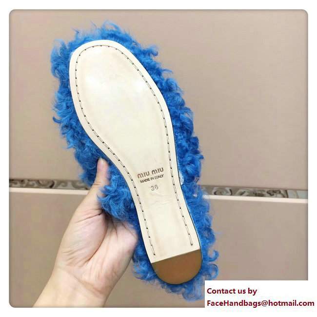 Miu Miu Metal Studs Shearling Slipper Sandals Blue 2017