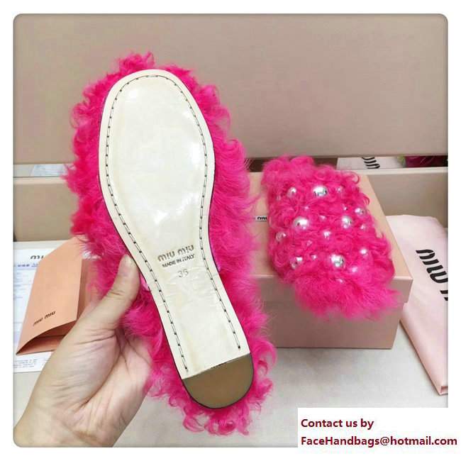 Miu Miu Metal Studs Shearling Slipper Sandals Fuchsia 2017