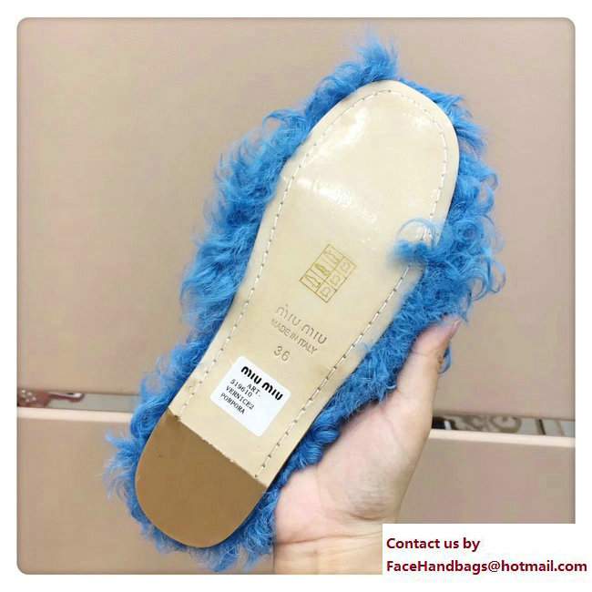 Miu Miu Pearls Shearling Slippers Sandals Blue 2017