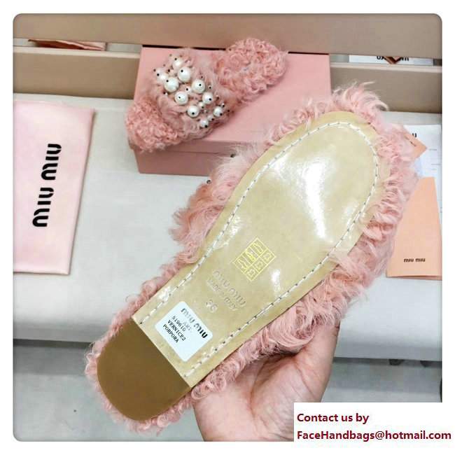 Miu Miu Pearls Shearling Slippers Sandals Pink 2017