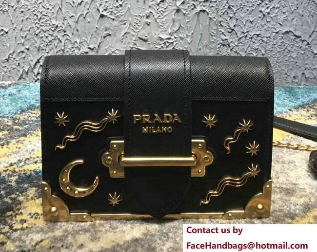 Prada Cahier Metal Shoulder Bag 1BH018 Black 2017