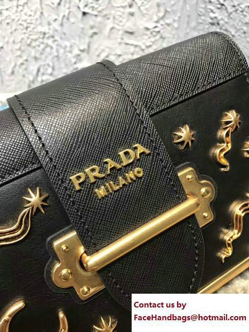 Prada Cahier Metal Shoulder Bag 1BH018 Black 2017