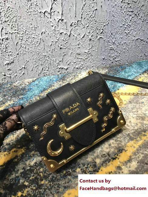 Prada Cahier Metal Shoulder Bag 1BH018 Black 2017