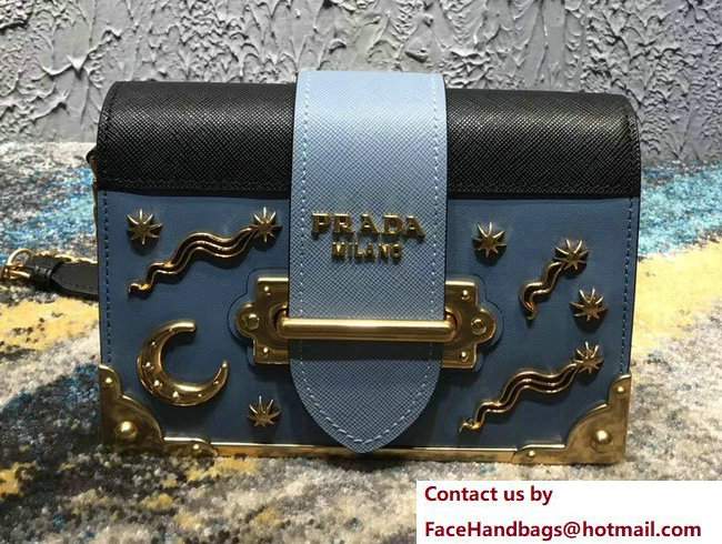 Prada Cahier Metal Shoulder Bag 1BH018 Black/Light Blue 2017