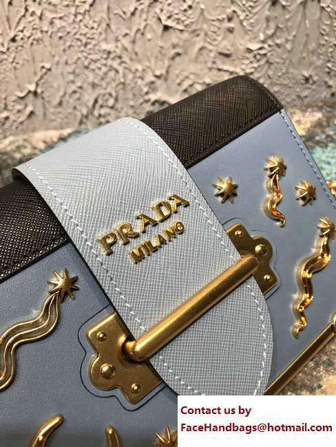 Prada Cahier Metal Shoulder Bag 1BH018 Black/Light Blue 2017