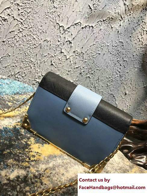 Prada Cahier Metal Shoulder Bag 1BH018 Black/Light Blue 2017