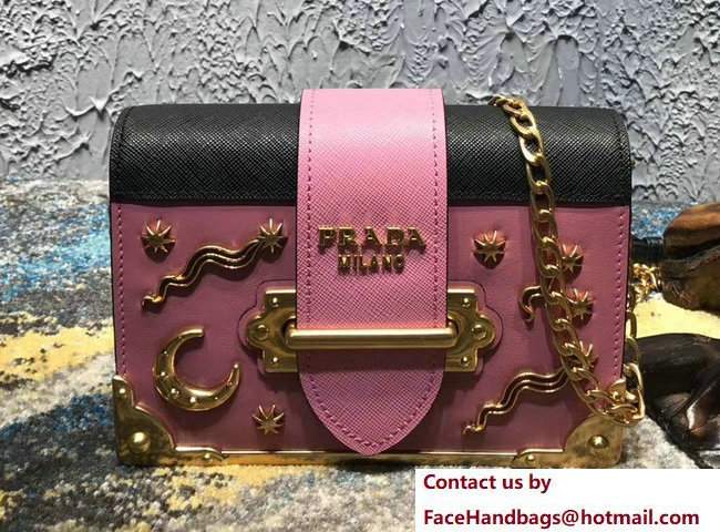 Prada Cahier Metal Shoulder Bag 1BH018 Black/Pink 2017