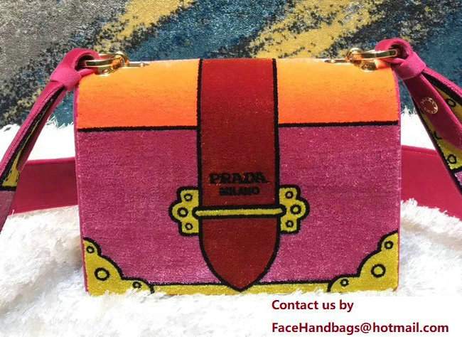 Prada Embroidered Velvet Shoulder Bag 1BD075 Fuchsia 2017