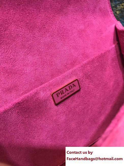 Prada Embroidered Velvet Shoulder Bag 1BD075 Fuchsia 2017