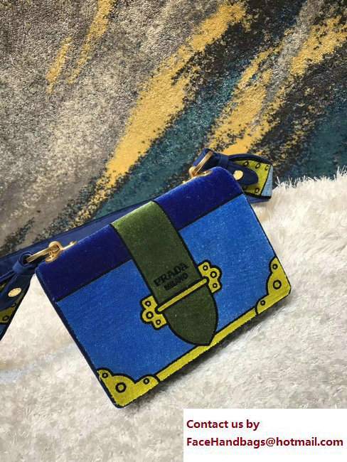 Prada Embroidered Velvet Shoulder Bag 1BD075 Light Blue 2017