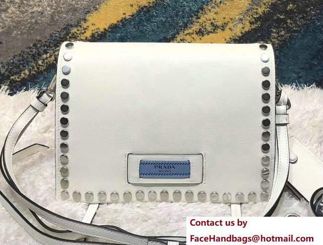 Prada Metal Stud Trim Etiquette Shoulder Bag 1BD082 White 2017