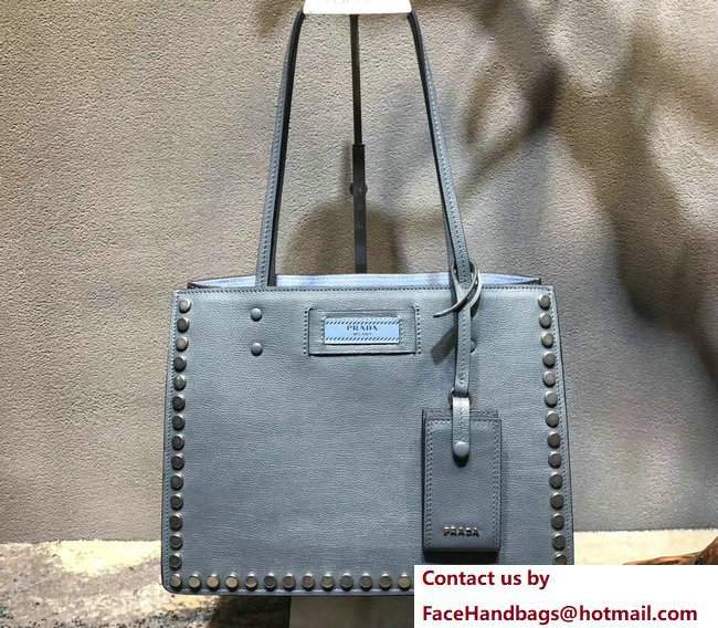 Prada Metal Stud Trim Etiquette Tote Bag 1BG121 Light Blue 2017