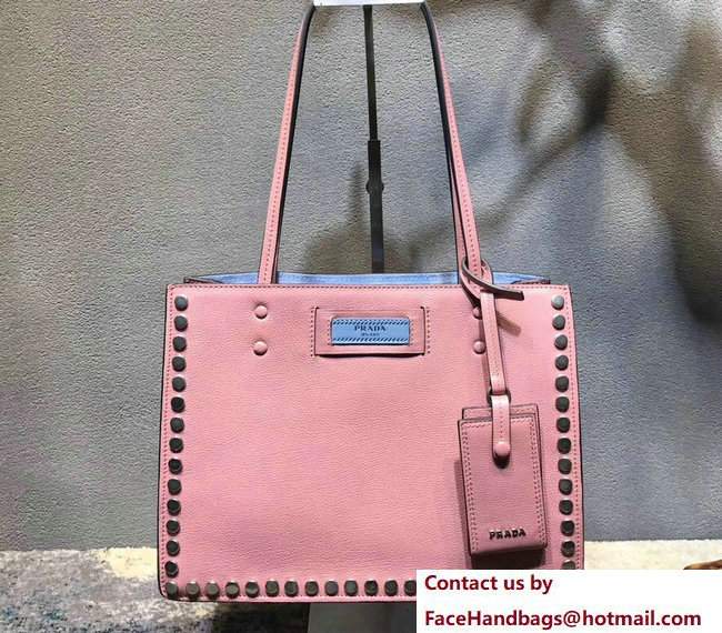 Prada Metal Stud Trim Etiquette Tote Bag 1BG121 Pink 2017