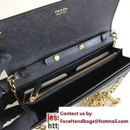 Prada Multicolored Greek Key Motif Flap Chain Shoulder Wallet 1M1290 Black