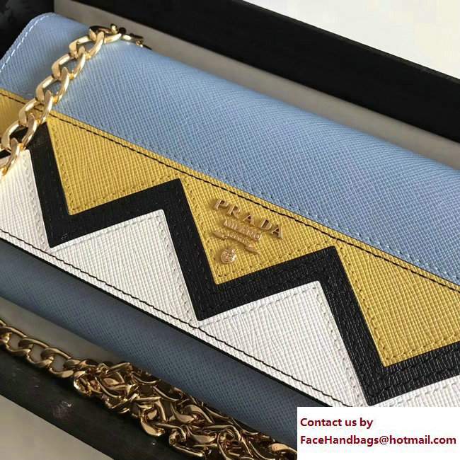 Prada Multicolored Greek Key Motif Flap Chain Shoulder Wallet 1M1290 Light Blue