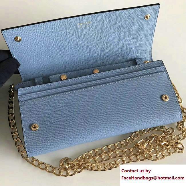 Prada Multicolored Greek Key Motif Flap Chain Shoulder Wallet 1M1290 Light Blue