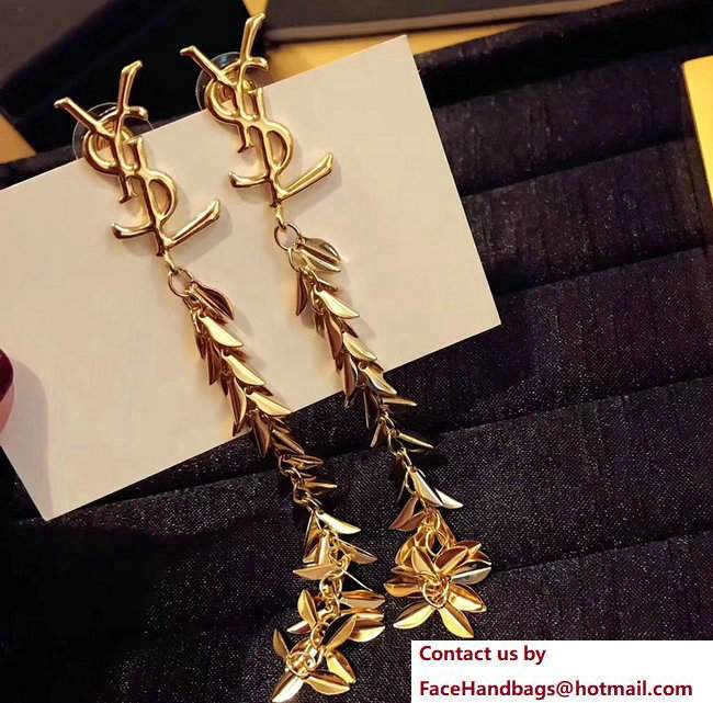 Saint Laurent Fringe Leaves Logo Earrings Gold