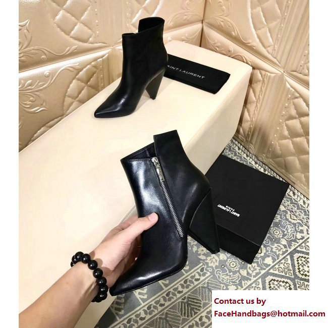 Saint Laurent Heel 10.5cm Niki Asymmetrical Ankle Boots Black 2017