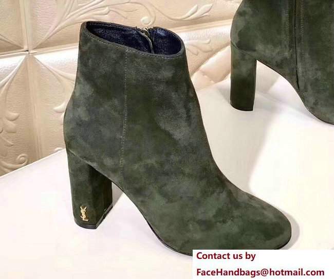 Saint Laurent Heel 9.5cm Loulou Zipped Ankle Boots Suede Army Green 2017