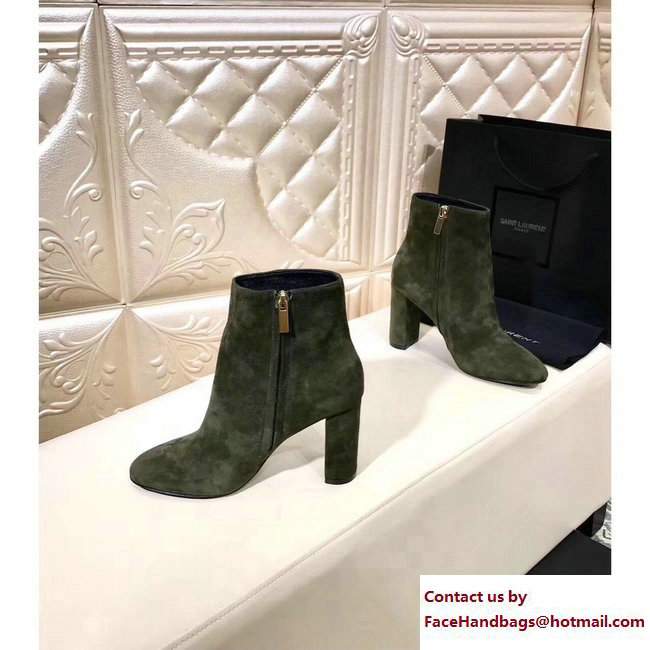 Saint Laurent Heel 9.5cm Loulou Zipped Ankle Boots Suede Army Green 2017