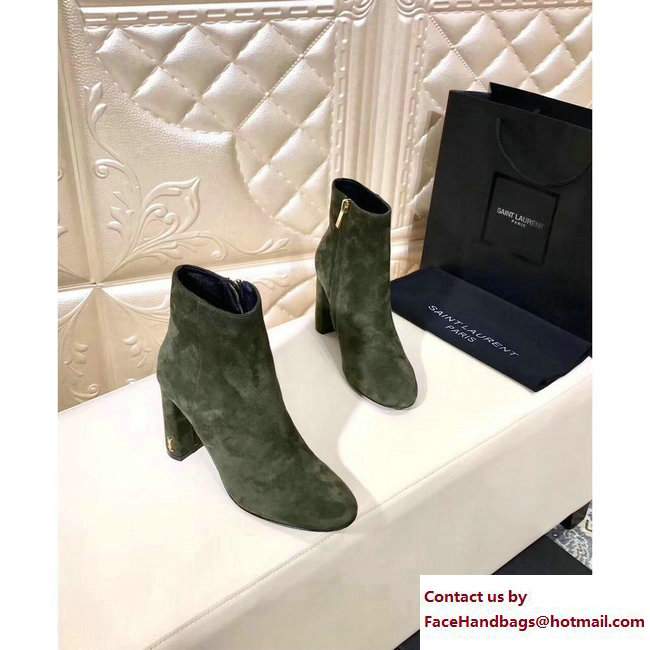 Saint Laurent Heel 9.5cm Loulou Zipped Ankle Boots Suede Army Green 2017