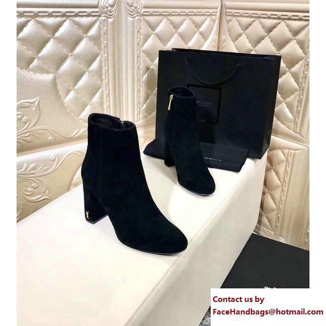 Saint Laurent Heel 9.5cm Loulou Zipped Ankle Boots Suede Black 2017