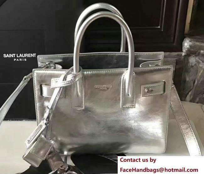 Saint Laurent Nano Sac De Jour Bag In Silver Metallic Leather 2017