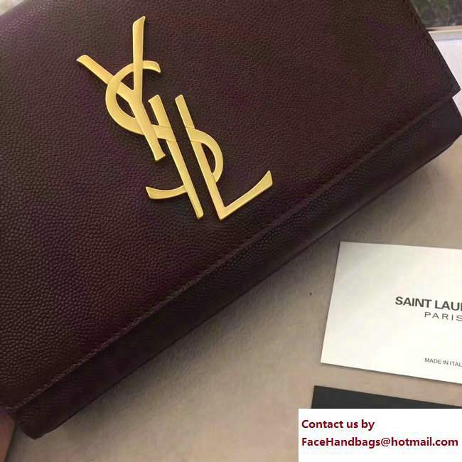 Saint Laurent Opened Logo Grained Classic Small Monogram Satchel Bag 470429 Burgundy 2017