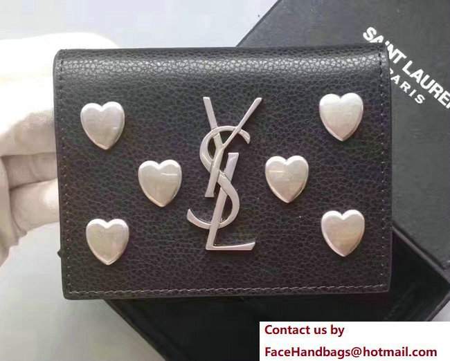 Saint Laurent Silver Heart Card Holder Wallet Black 2017