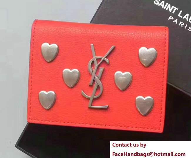 Saint Laurent Silver Heart Card Holder Wallet Red 2017