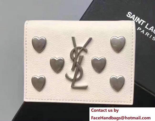 Saint Laurent Silver Heart Card Holder Wallet White 2017