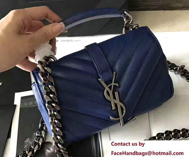 Saint Laurent Small Monogram Matelasse College Bag 392736 Blue 2017