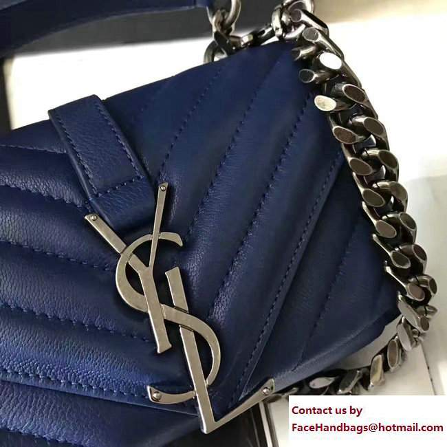 Saint Laurent Small Monogram Matelasse College Bag 392736 Blue 2017