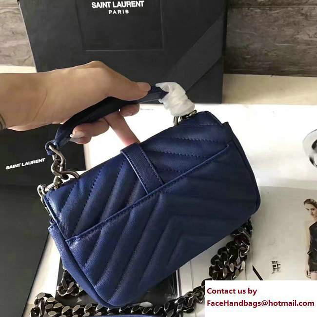 Saint Laurent Small Monogram Matelasse College Bag 392736 Blue 2017