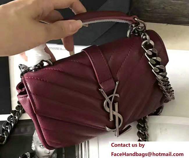 Saint Laurent Small Monogram Matelasse College Bag 392736 Dark Red 2017