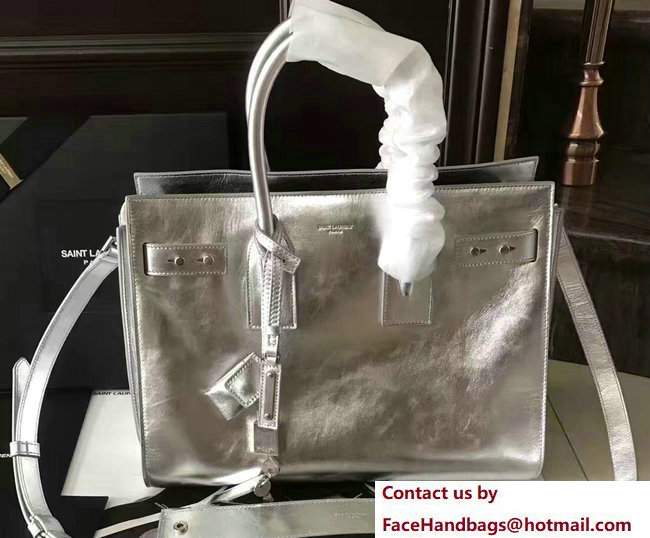 Saint Laurent Small Sac De Jour Bag In Silver Metallic Leather 2017