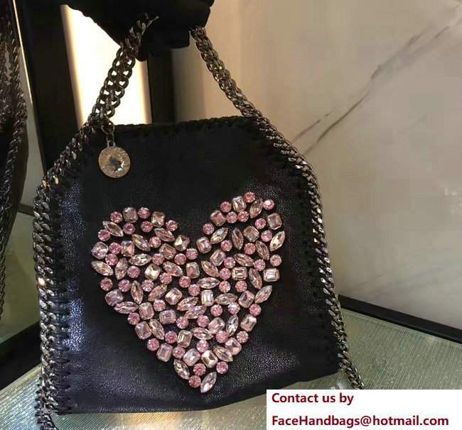 Stella McCartney Black Falabella Crystal Stones Tiny Tote Bag Pink Heart 2017