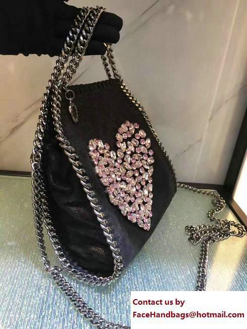 Stella McCartney Black Falabella Crystal Stones Tiny Tote Bag Pink Heart 2017