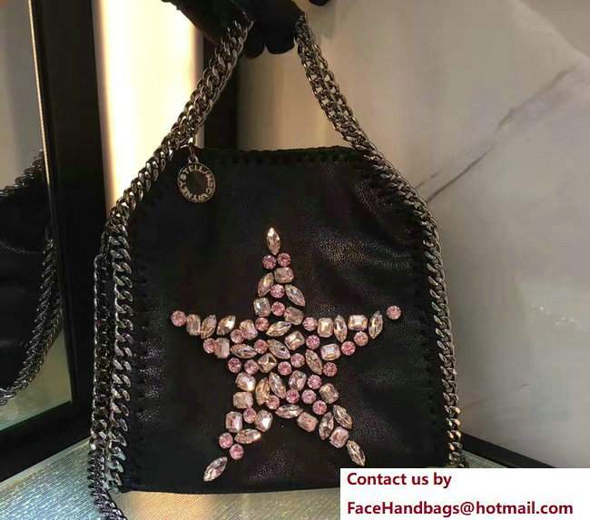 Stella McCartney Black Falabella Crystal Stones Tiny Tote Bag Pink Star 2017